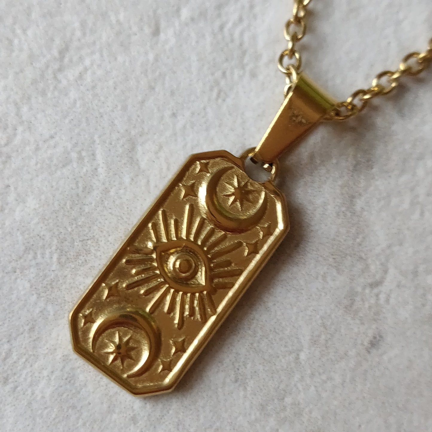 Crescent Moon/Eye Charm Stainless Necklace
