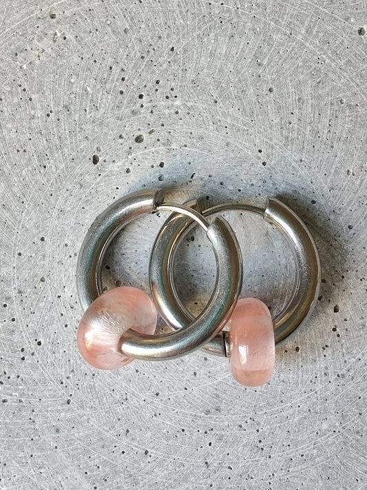 Cherry Quartz Donut Earrings on 20mm Stainless Steel Huggie