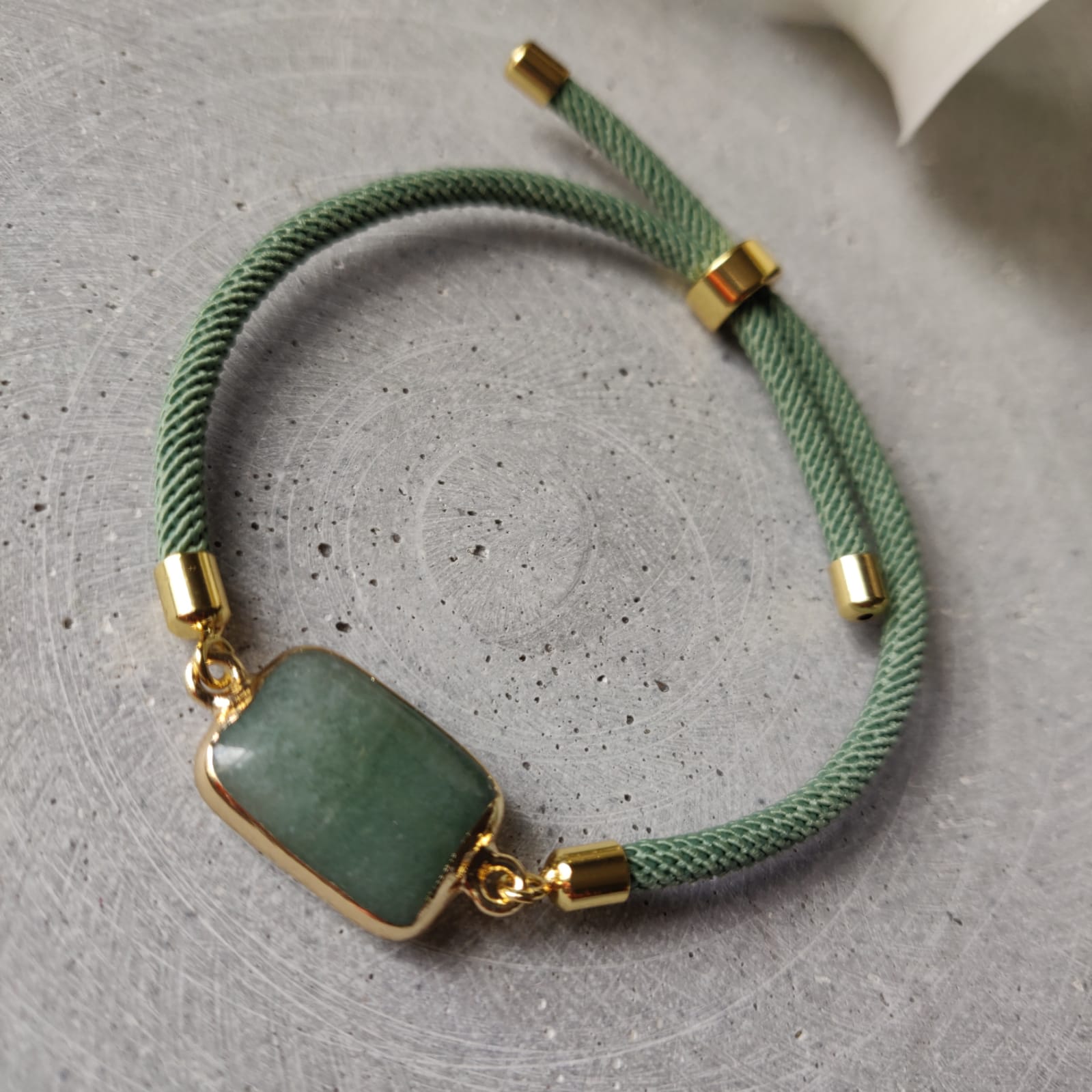 Green Aventurine Adjustable Bracelet on a Mint Green Twisted Cord