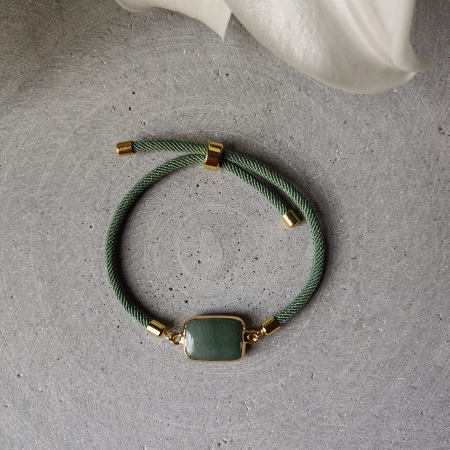 Green Aventurine Adjustable Bracelet on a Mint Green Twisted Cord