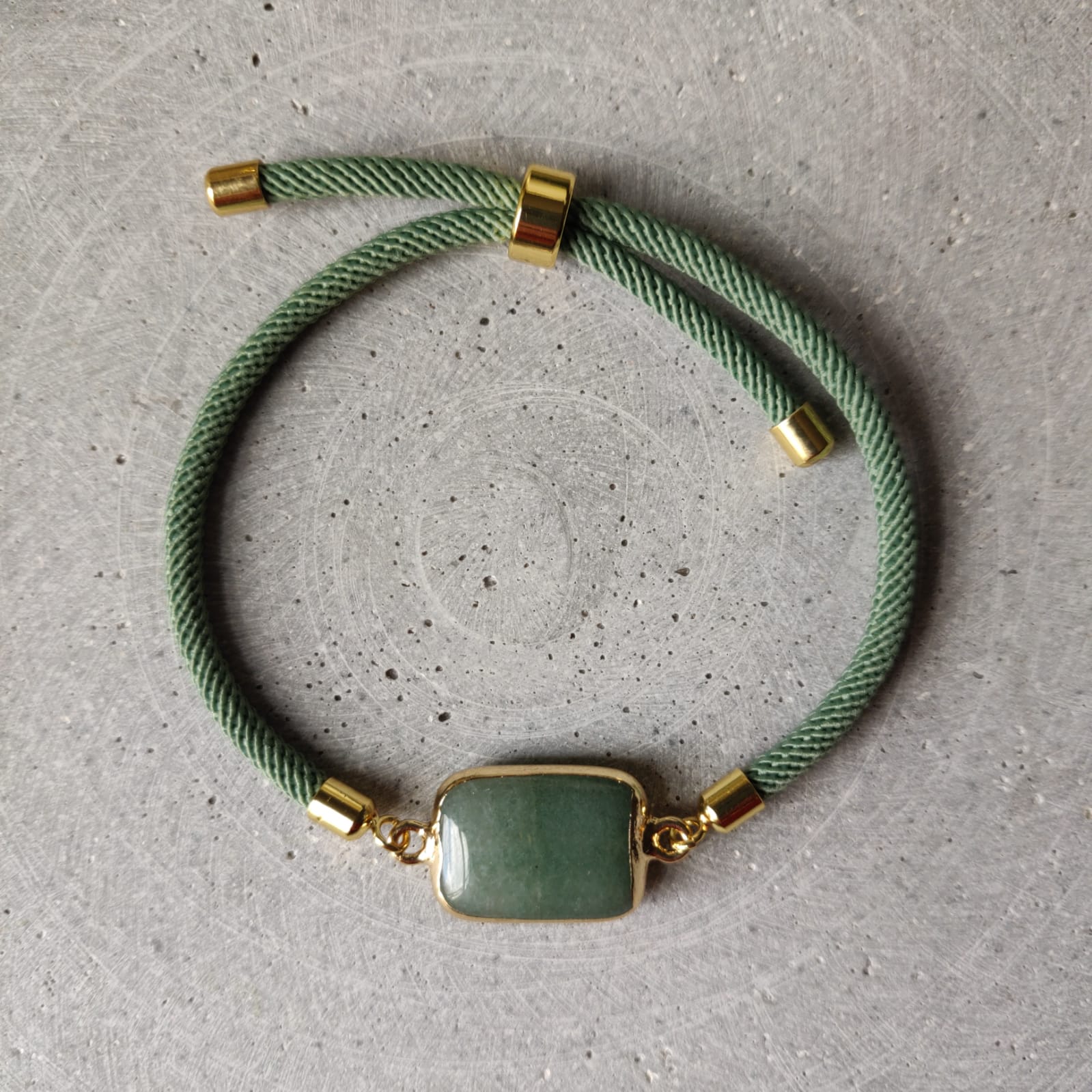 Green Aventurine Adjustable Bracelet on a Mint Green Twisted Cord