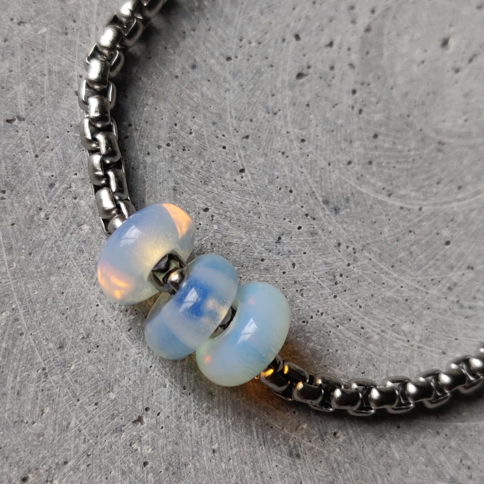 Opalite Donut on Box Chain Stainless Steel Bracelet