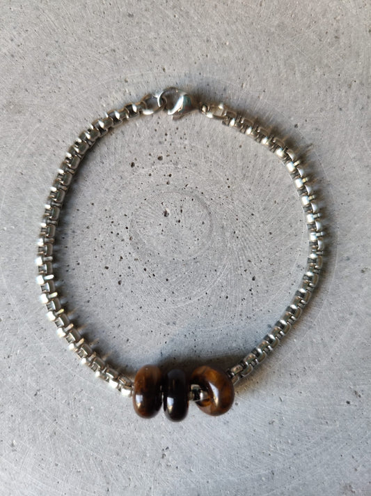 Tiger Eye Donuts on Box Chain Stainless Steel Bracelet