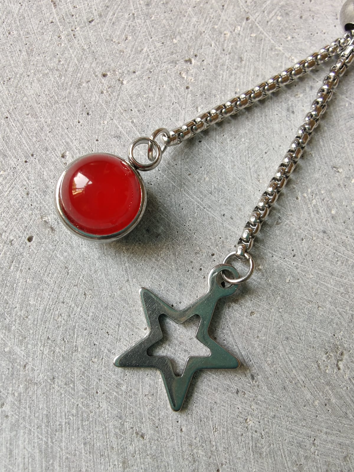 Carnelian Dangle Bracelet With Star Charm on Stainless Steel Box Chain