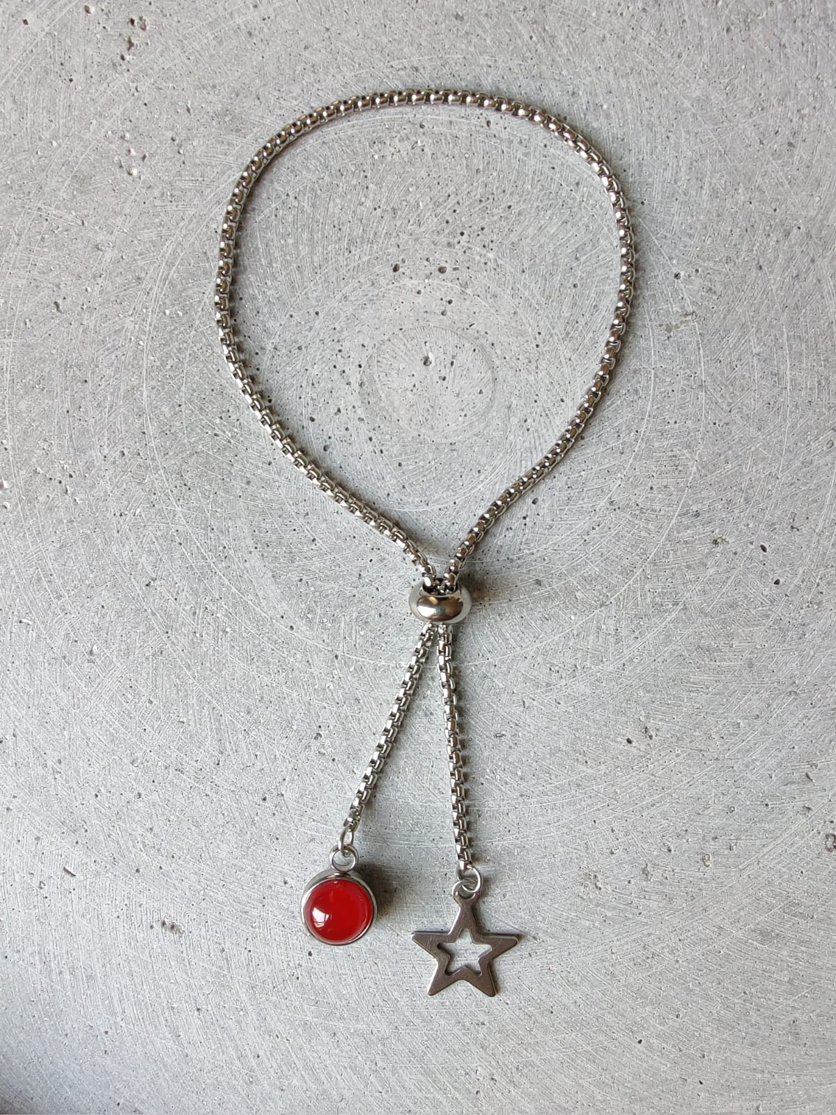 Carnelian Dangle Bracelet With Star Charm on Stainless Steel Box Chain