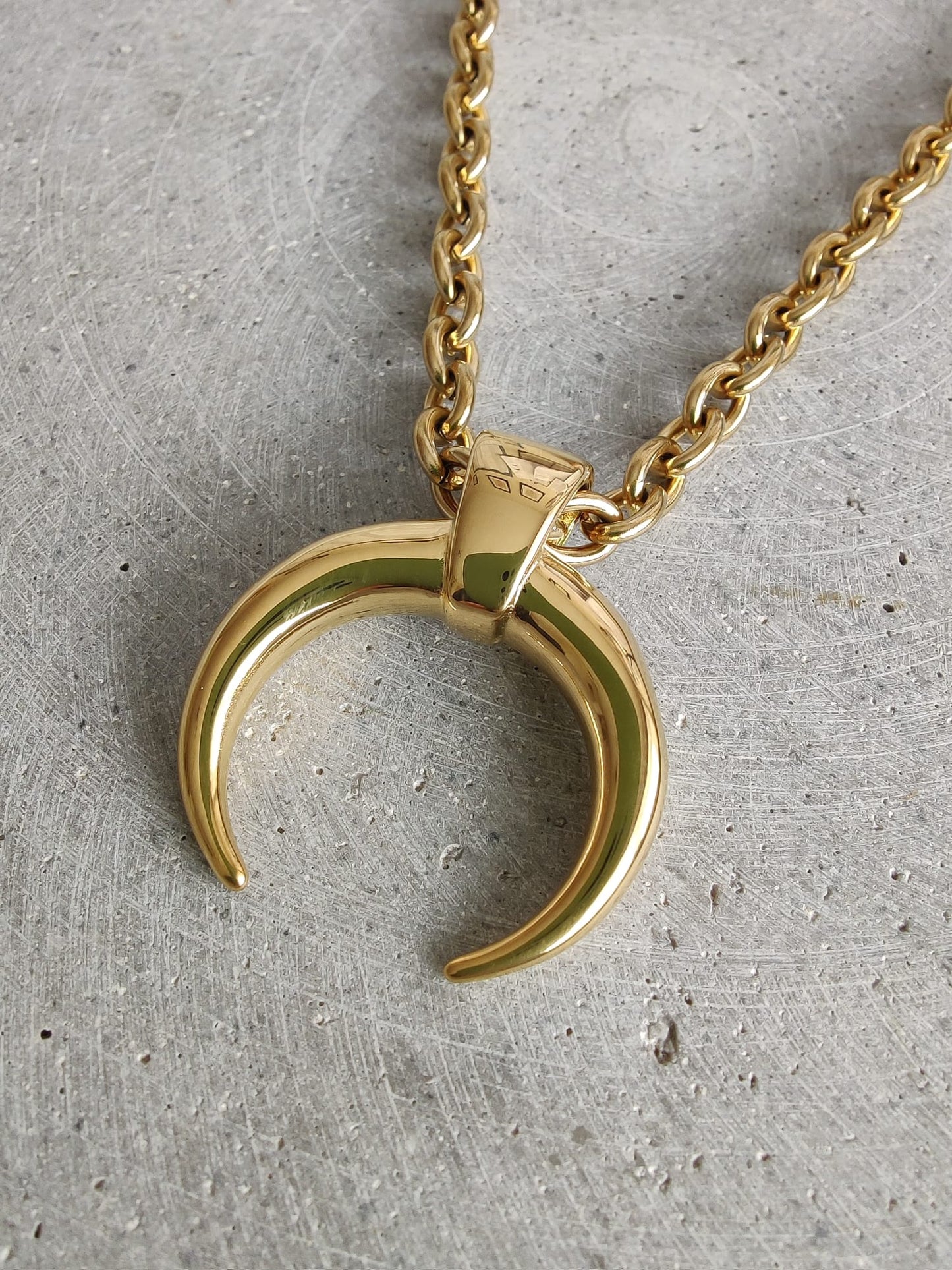 Large Crescent Moon Gold Stainless Steel