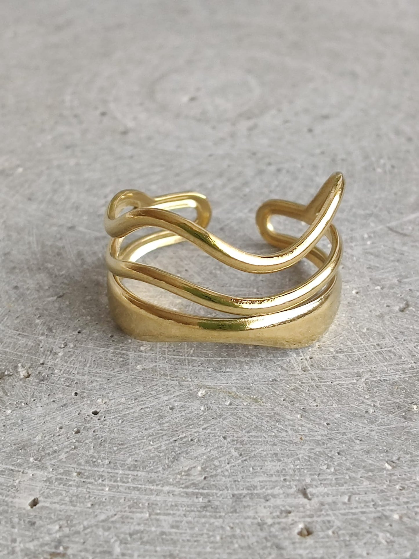 Gold Tone Stainless Steel Wave Wrap Adjustable Ring