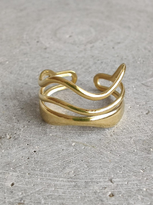 Gold Tone Stainless Steel Wave Wrap Adjustable Ring