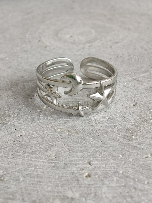 Moon & Star Stainless Steel adjustable Ring