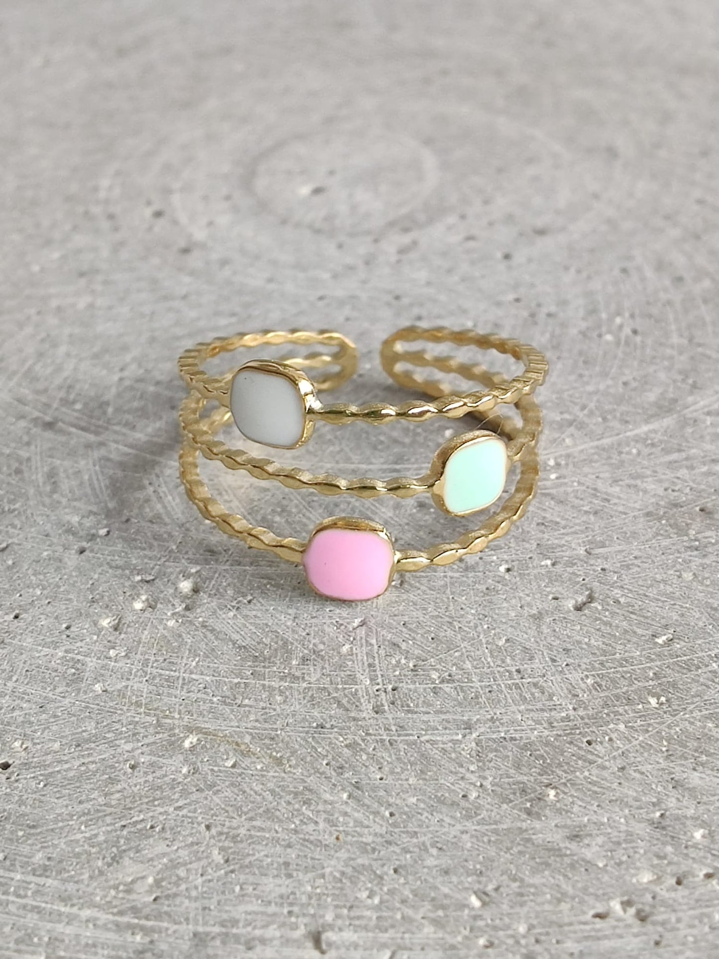 Pastel Enamel Gold Tone Stainless Steel Adjustable Ring