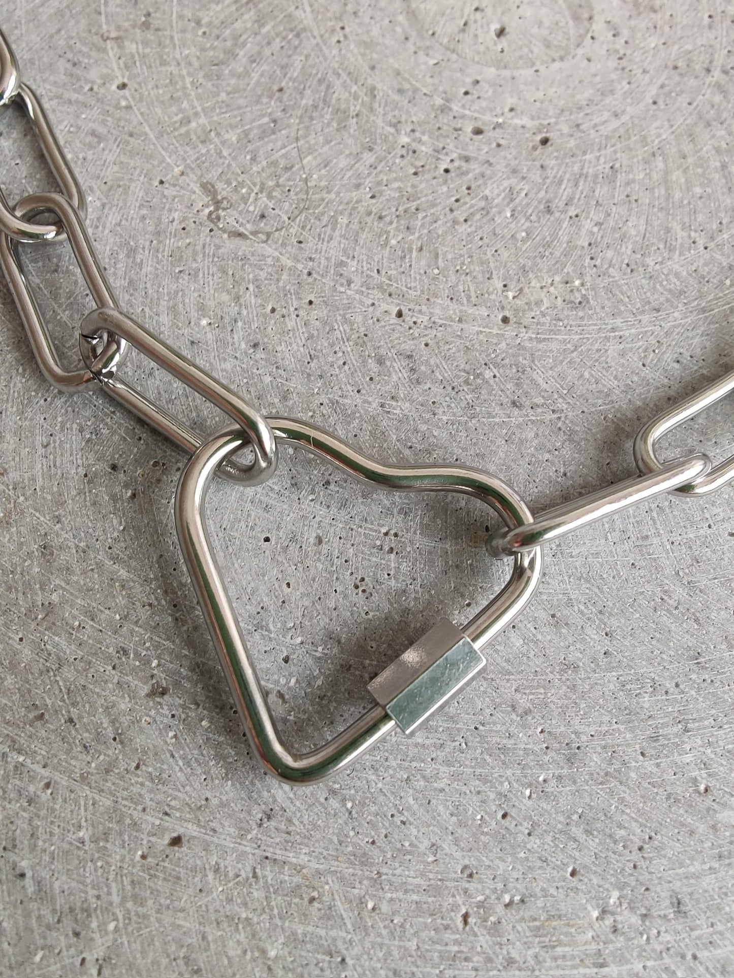 Heart Shaped Carabiner Clasp Stainless Steel Paperclip Necklace