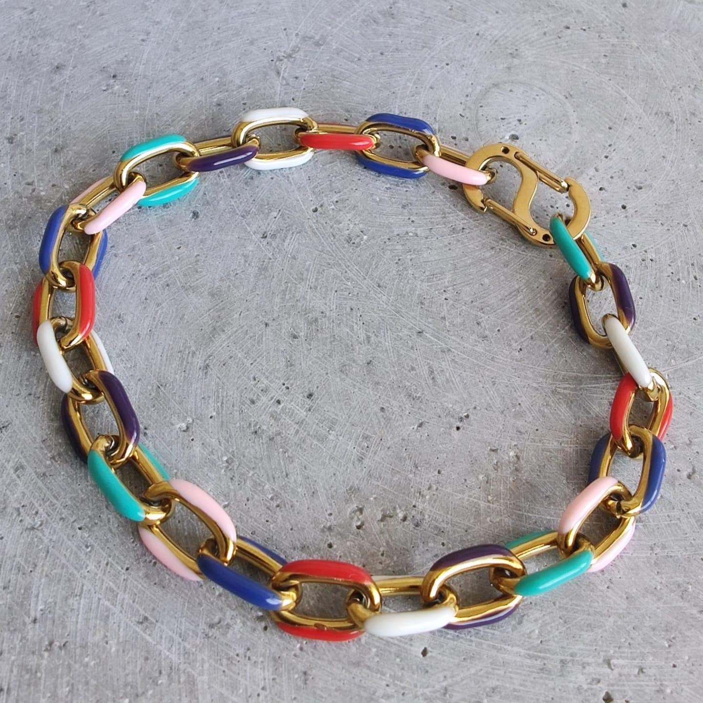 Multi Coloured Enamel Oval Link Stainless Steel necklace