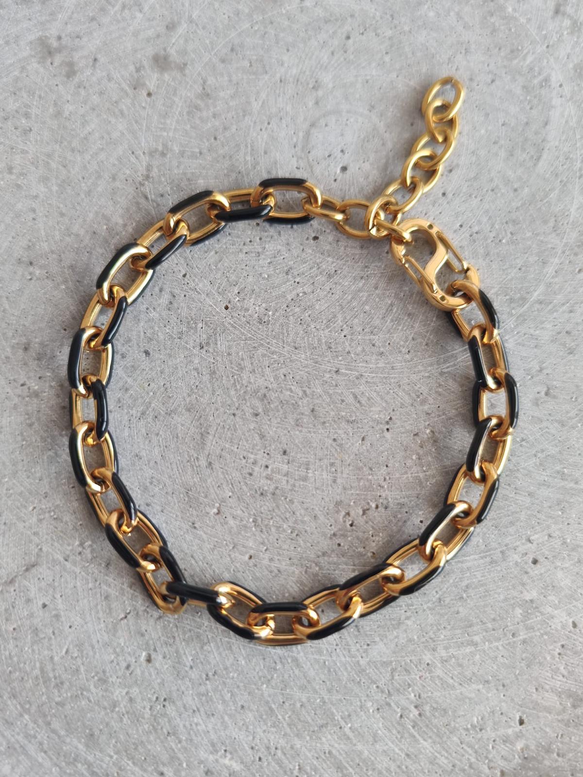Black Coloured Enamel Oval Link Stainless Steel Bracelet