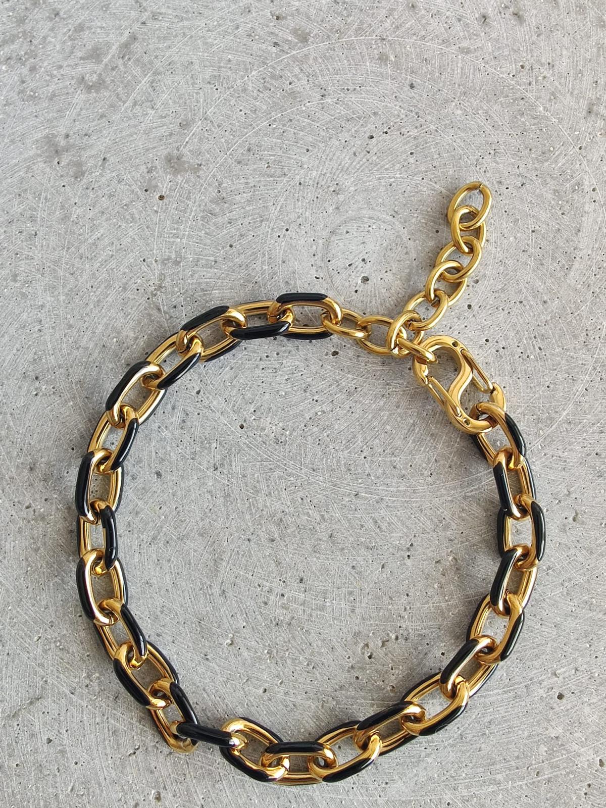 Black Coloured Enamel Oval Link Stainless Steel Bracelet