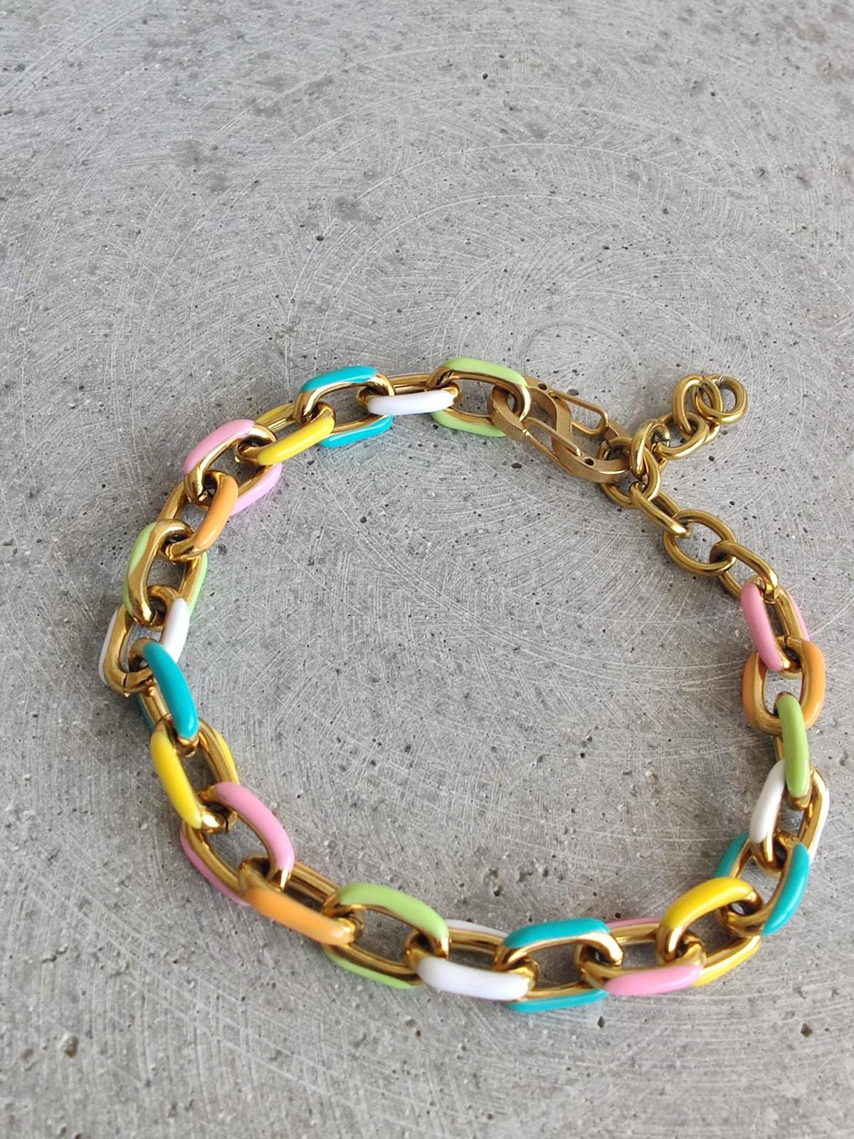 Pastel Multi Coloured Enamel Oval Link stainless steel Bracelet
