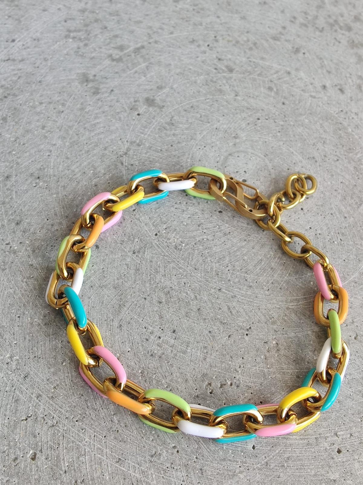 Pastel Multi Coloured Enamel Oval Link stainless steel Bracelet