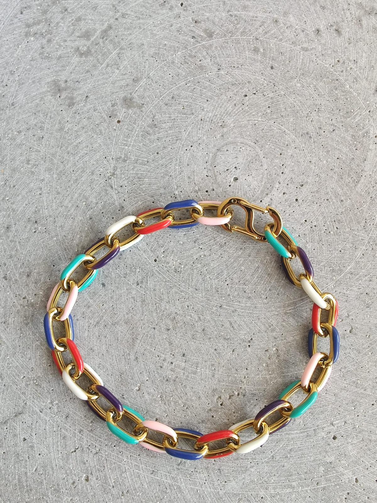 Multi Coloured Enamel Oval Link Stainless Steel Bracelet