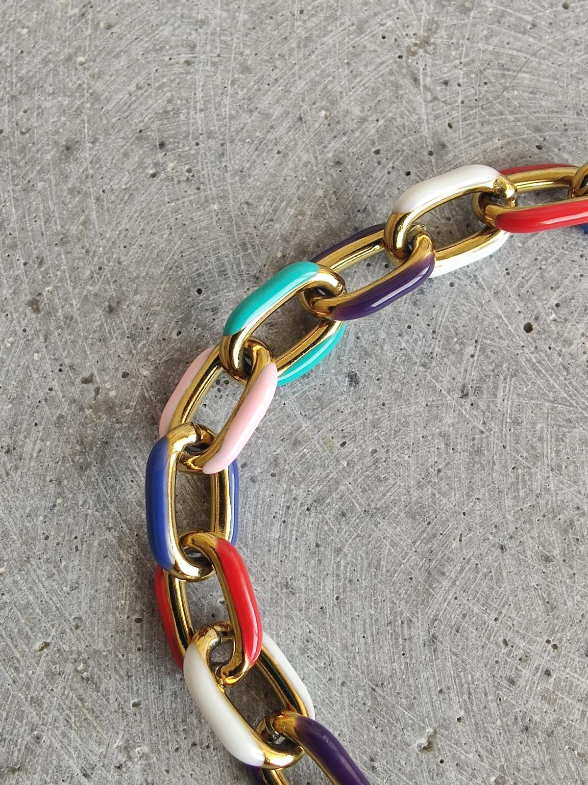 Multi Coloured Enamel Oval Link Stainless Steel Bracelet