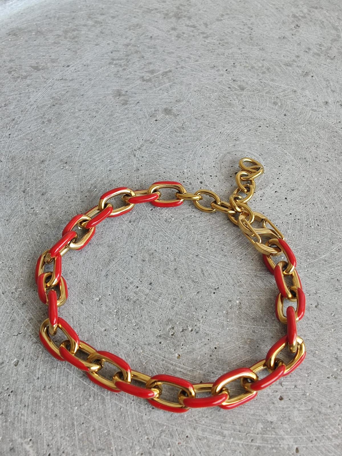 Red Coloured Enamel Oval Link Stainless Steel Bracelet