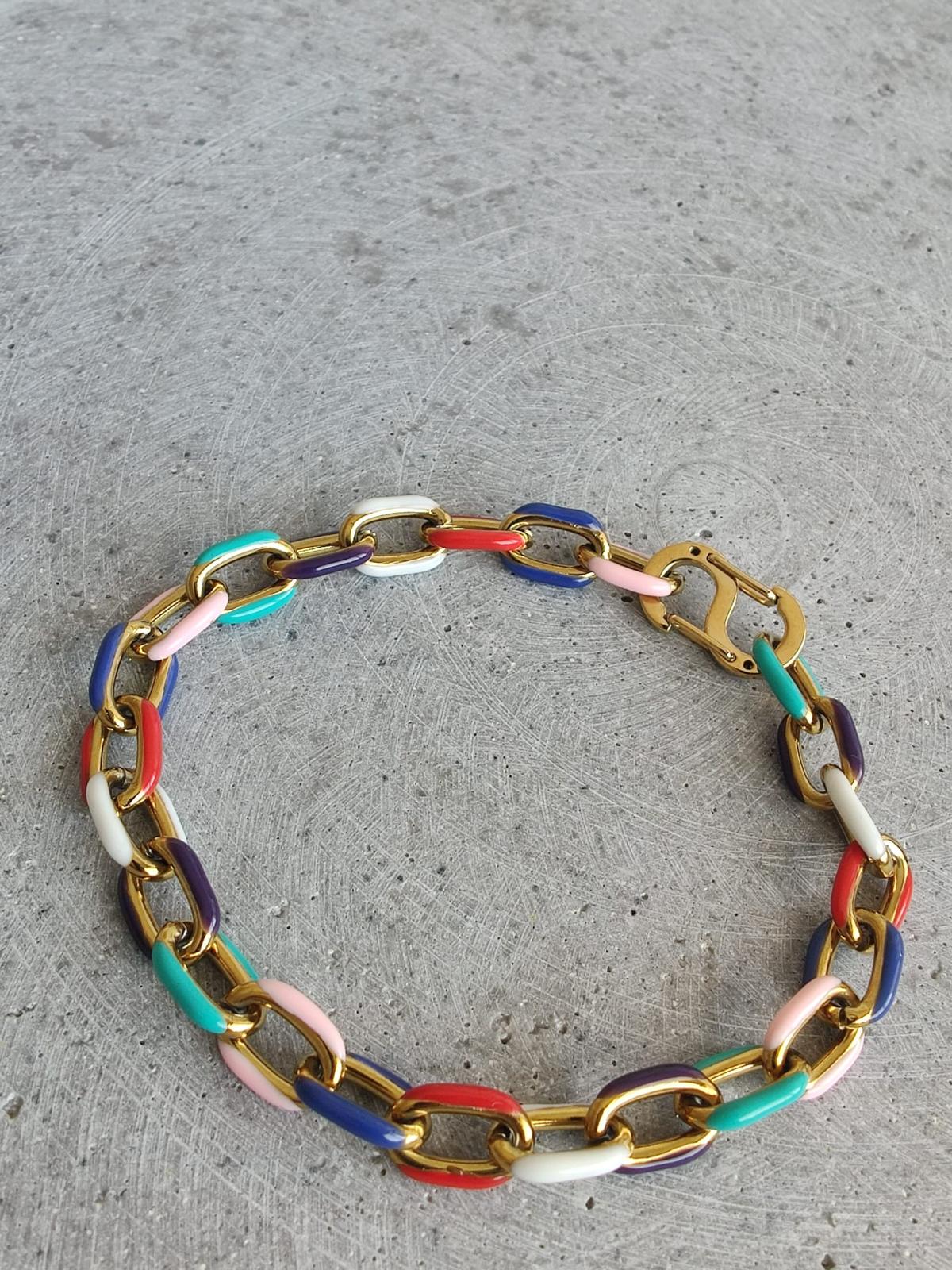 Multi Coloured Enamel Oval Link Stainless Steel Bracelet