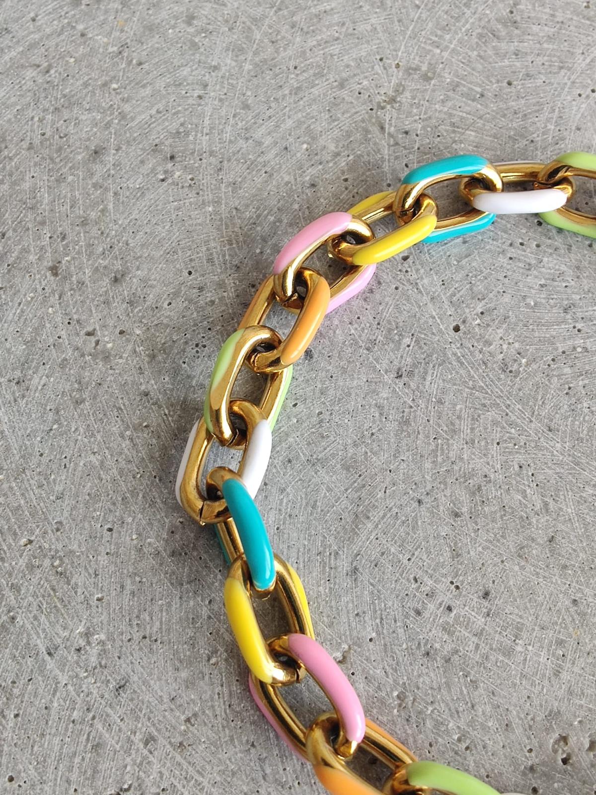 Pastel Multi Coloured Enamel Oval Link stainless steel Bracelet