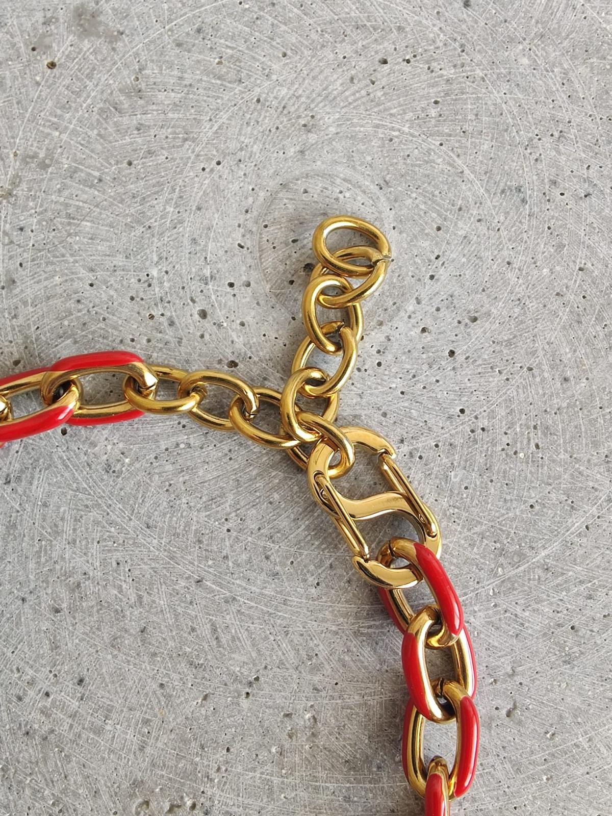 Red Coloured Enamel Oval Link Stainless Steel Bracelet