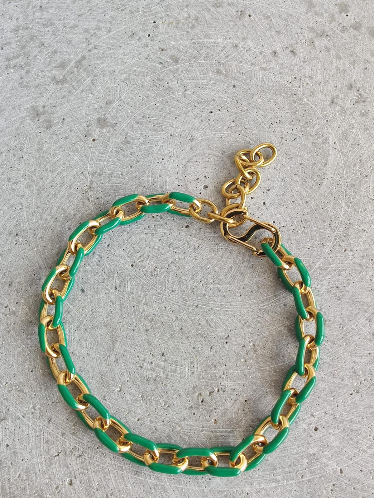 Green Coloured Enamel Oval Link Stainless Steel Bracelet