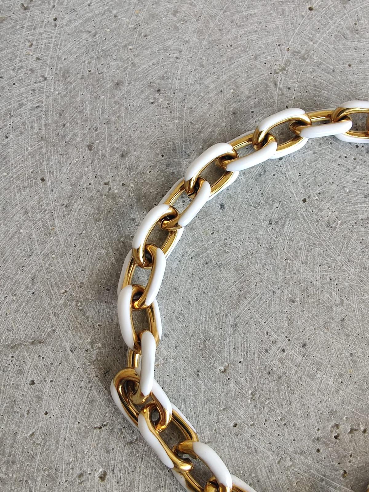 White Coloured Enamel Oval Link Stainless Steel Bracelet
