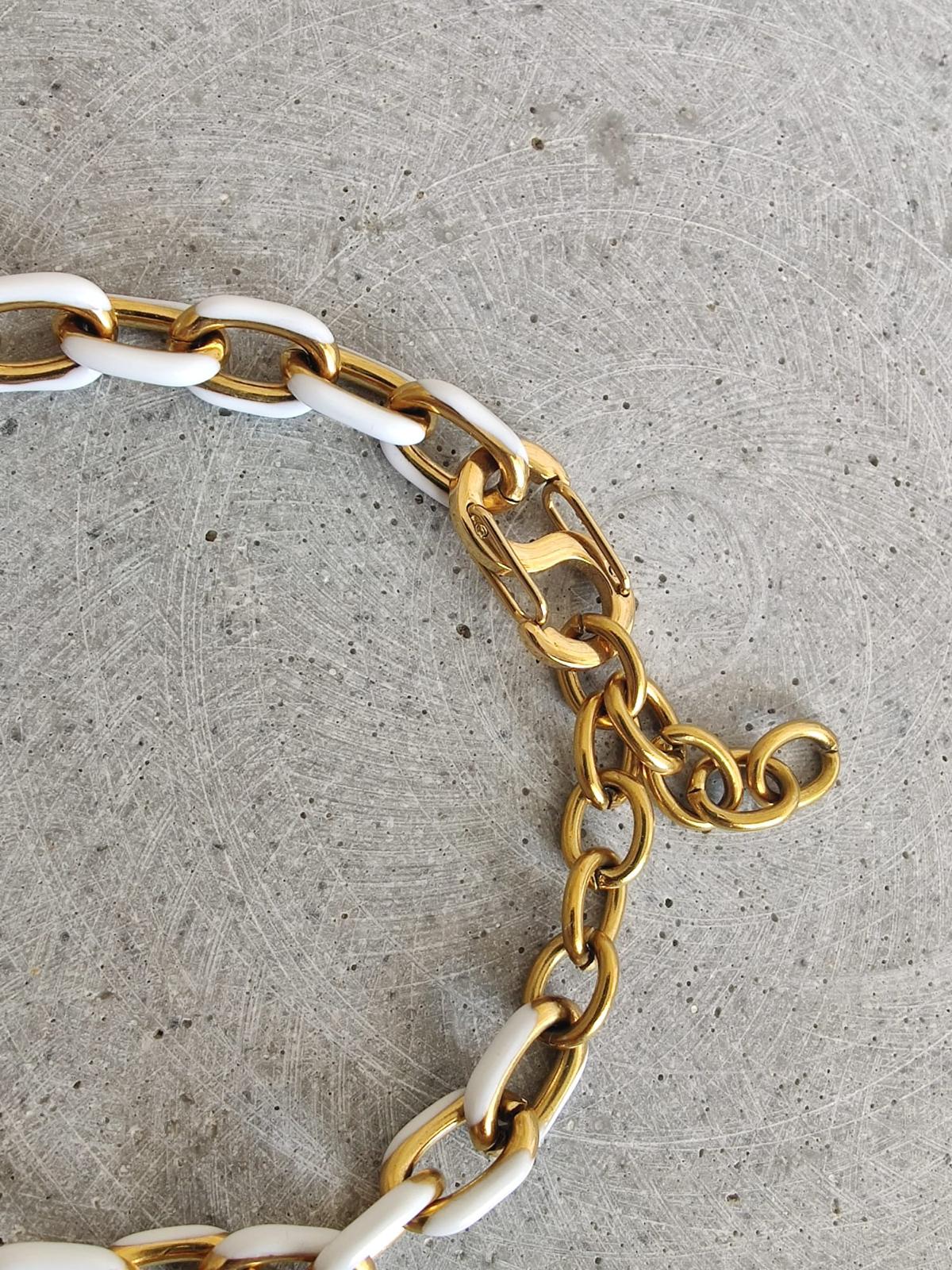 White Coloured Enamel Oval Link Stainless Steel Bracelet