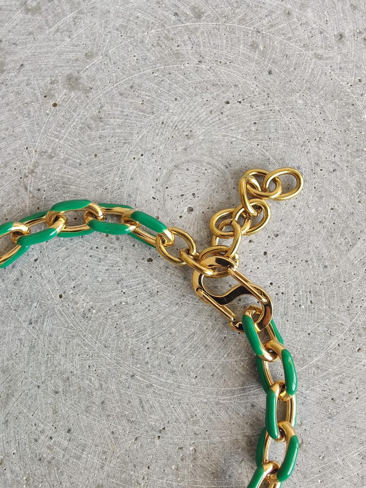 Green Coloured Enamel Oval Link Stainless Steel Bracelet