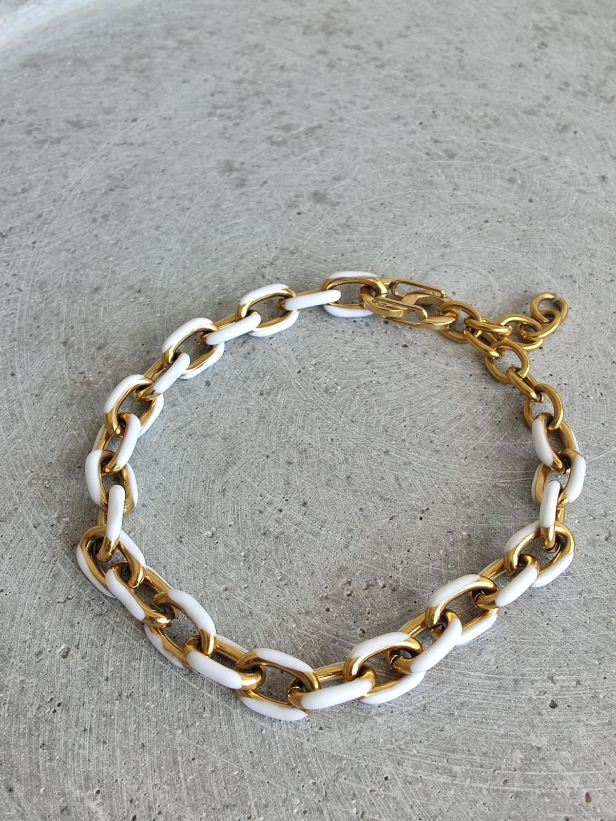 White Coloured Enamel Oval Link Stainless Steel Bracelet