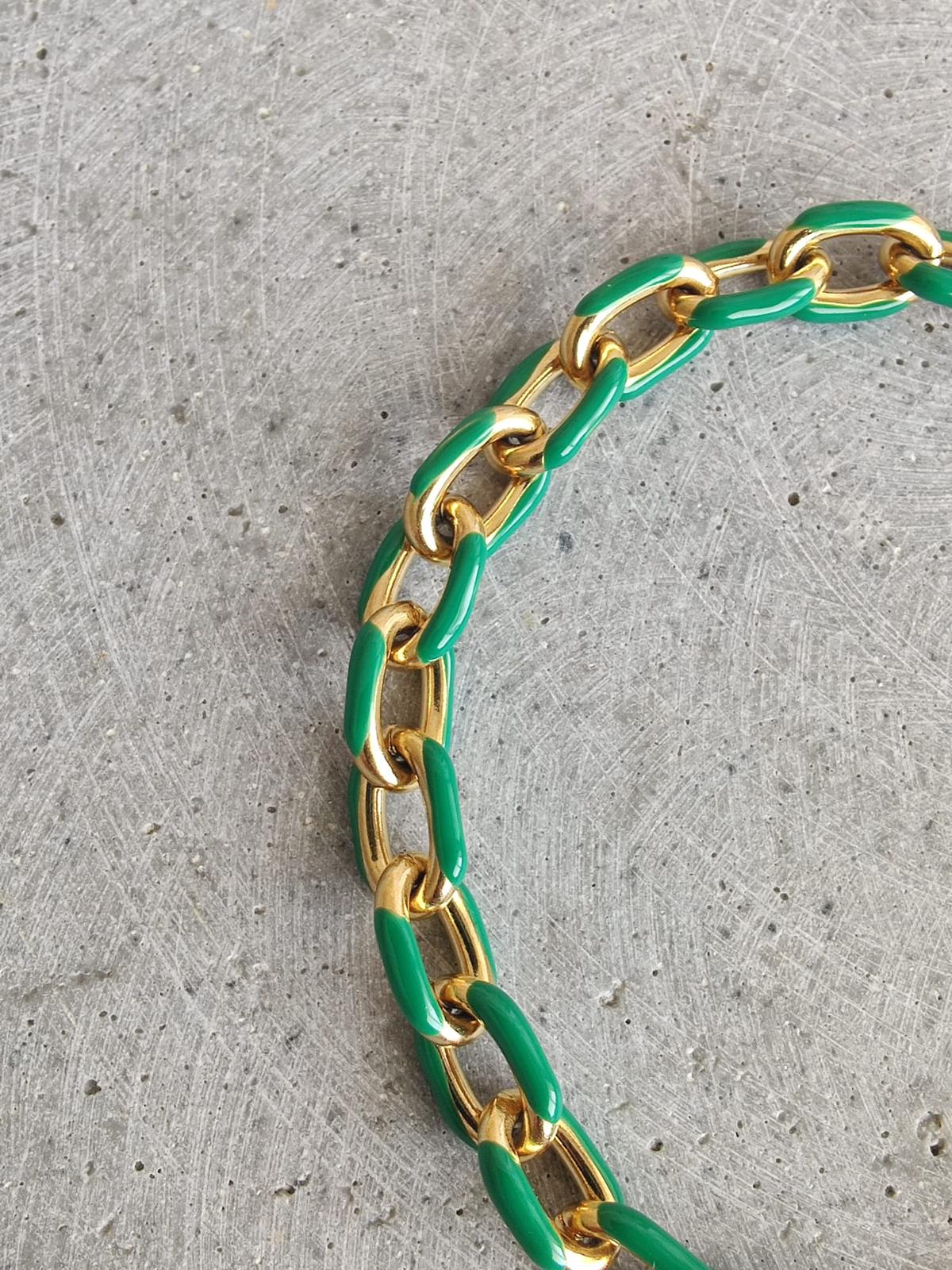 Green Coloured Enamel Oval Link Stainless Steel Bracelet