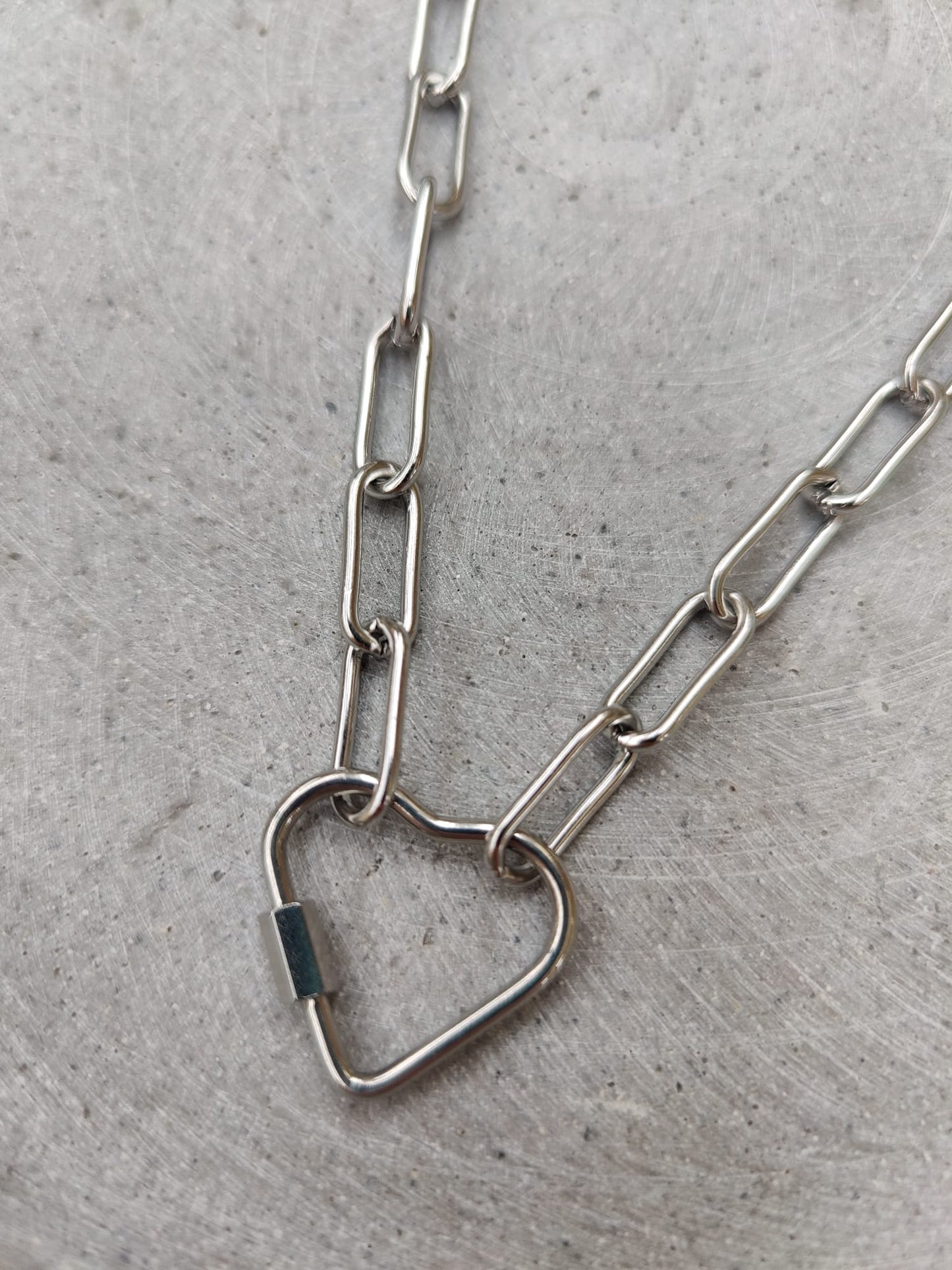 Heart Shaped Carabiner Clasp Stainless Steel Paperclip Necklace