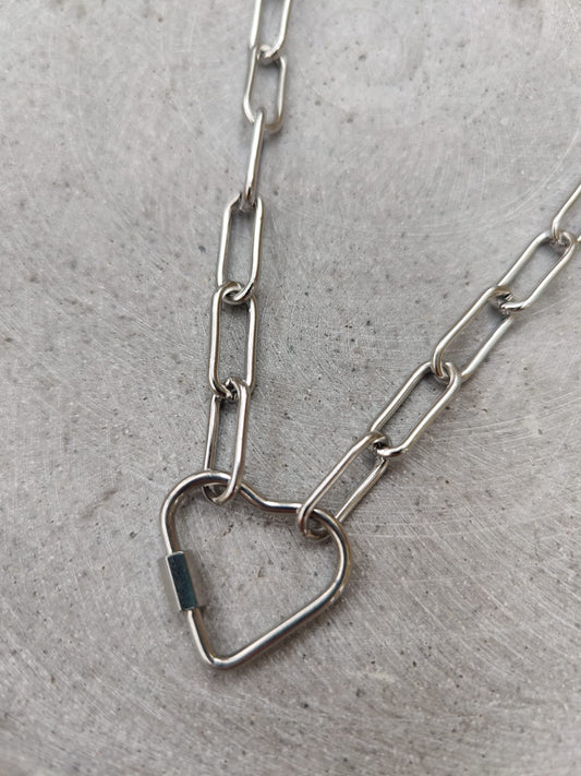 Heart Shaped Carabiner Clasp Stainless Steel Paperclip Necklace