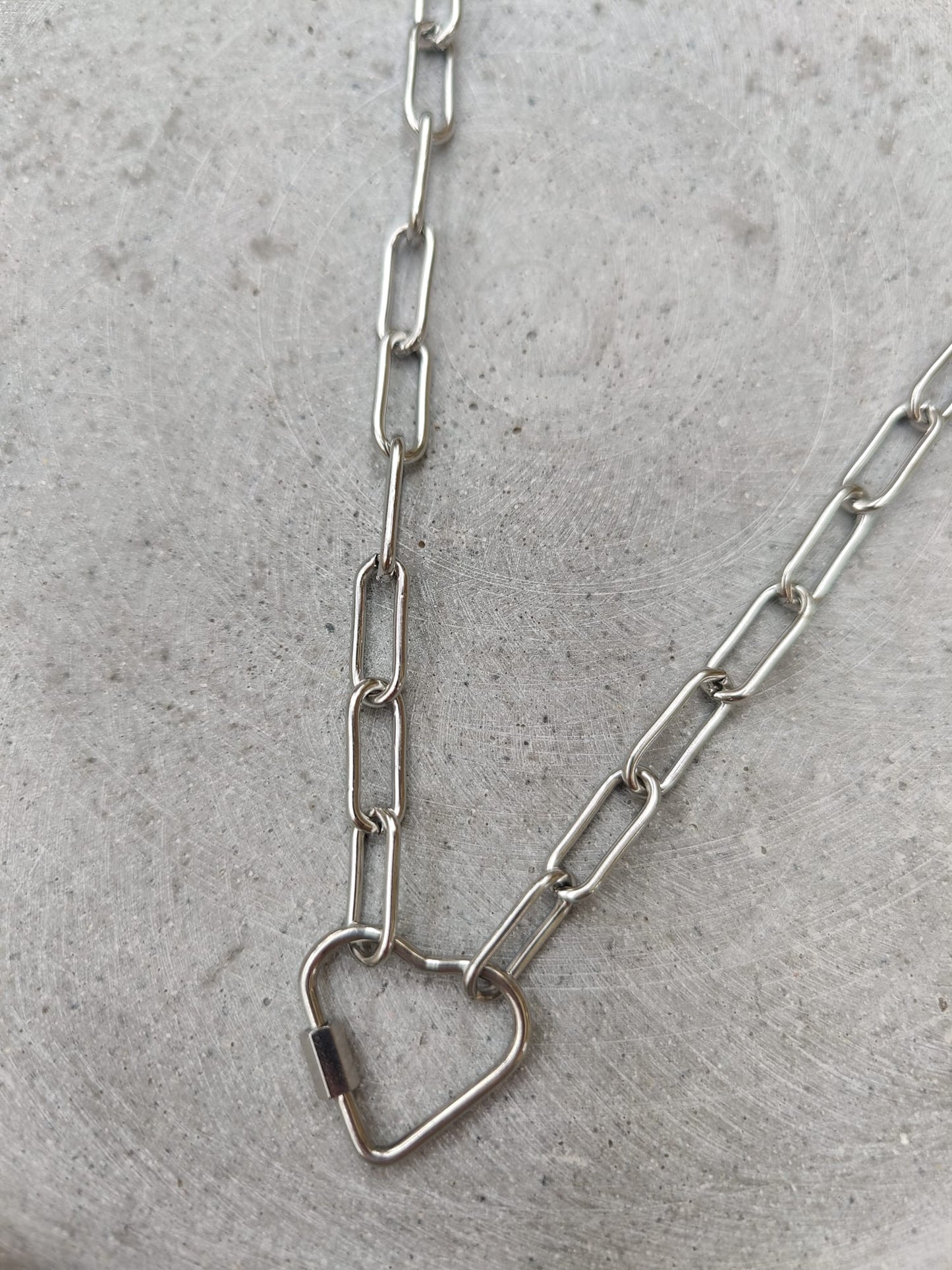 Heart Shaped Carabiner Clasp Stainless Steel Paperclip Necklace