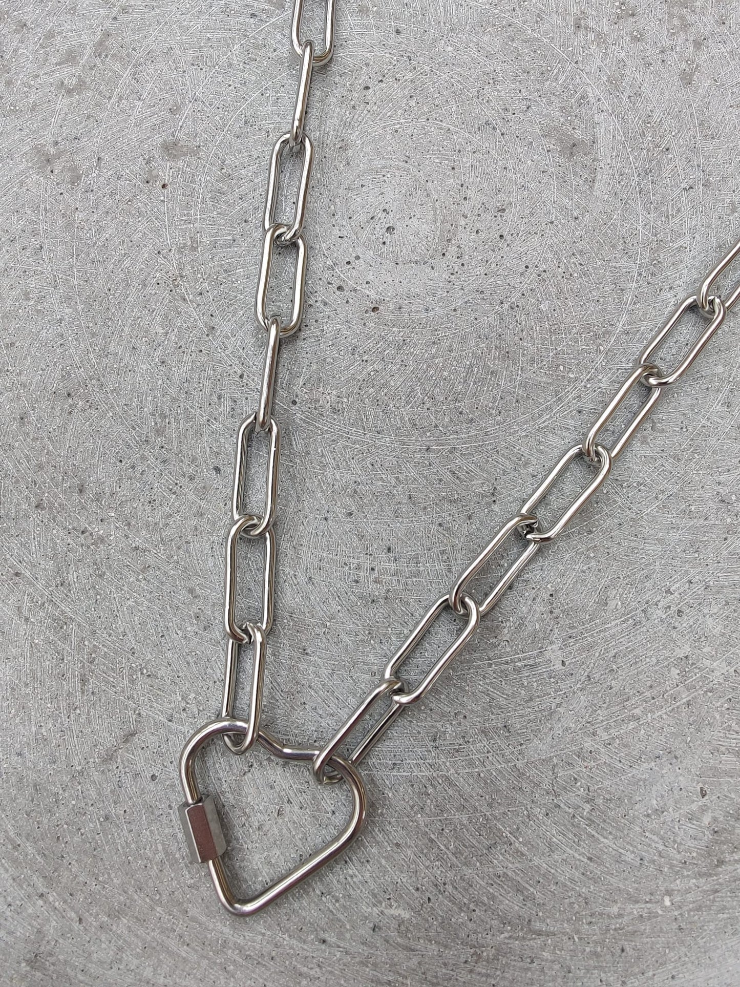 Heart Shaped Carabiner Clasp Stainless Steel Paperclip Necklace