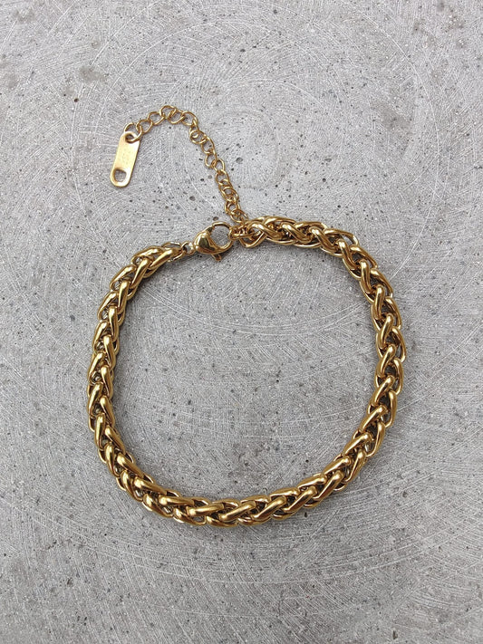 Gold Tone Wheat Chain Stainless Steel Bracelet