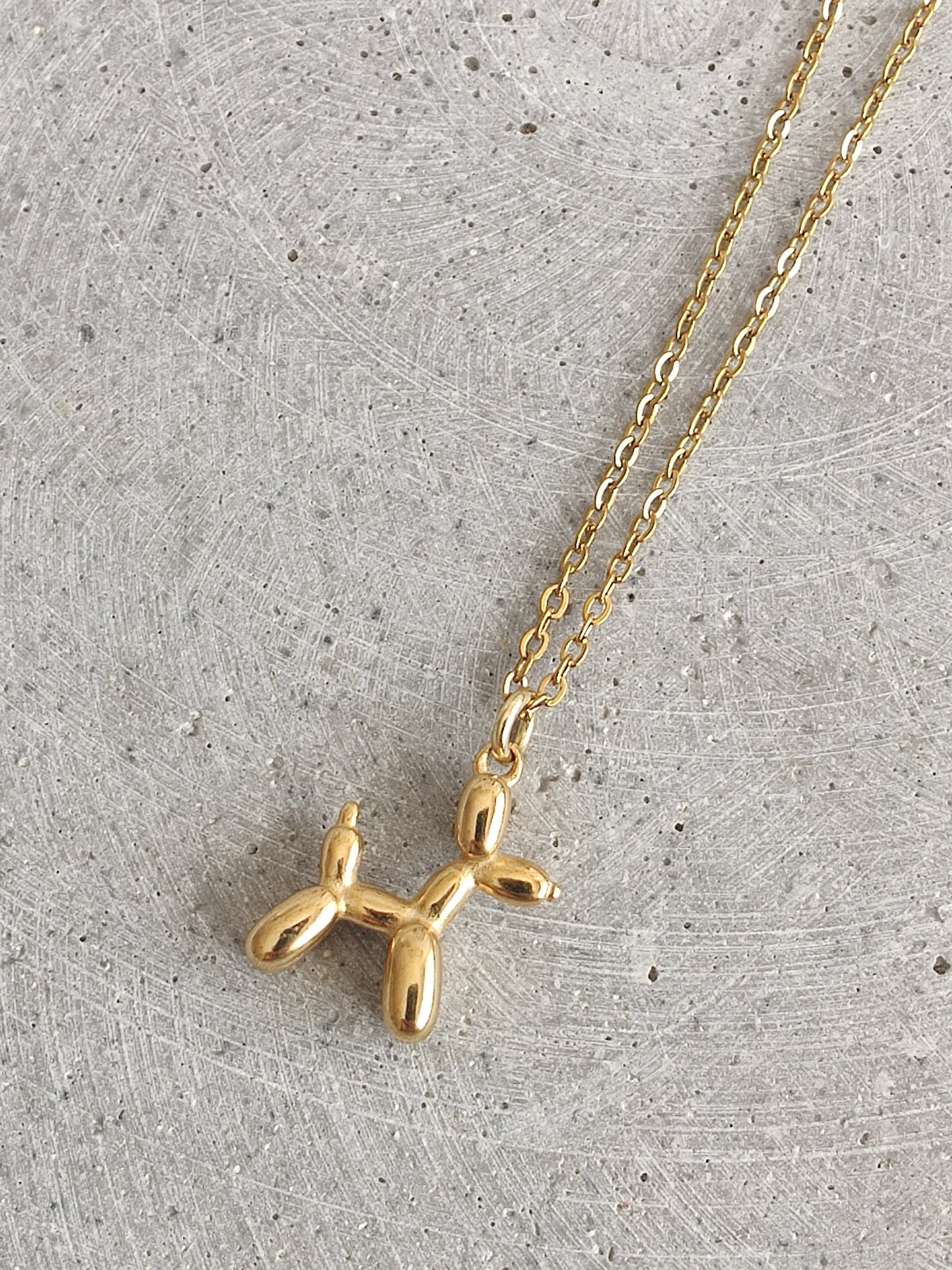 Balloon Dog Pendent Necklace in Gold Tone Stainless Steel