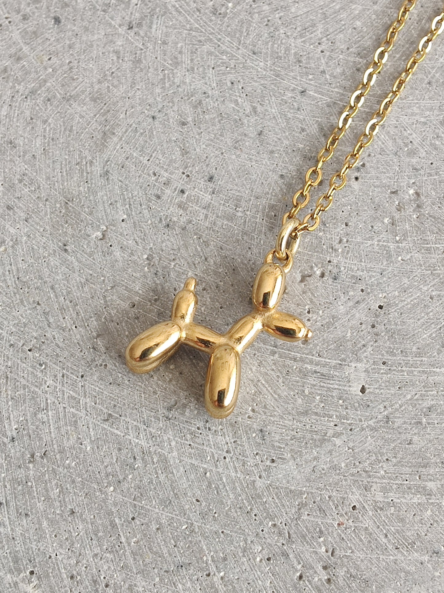 Balloon Dog Pendent Necklace in Gold Tone Stainless Steel