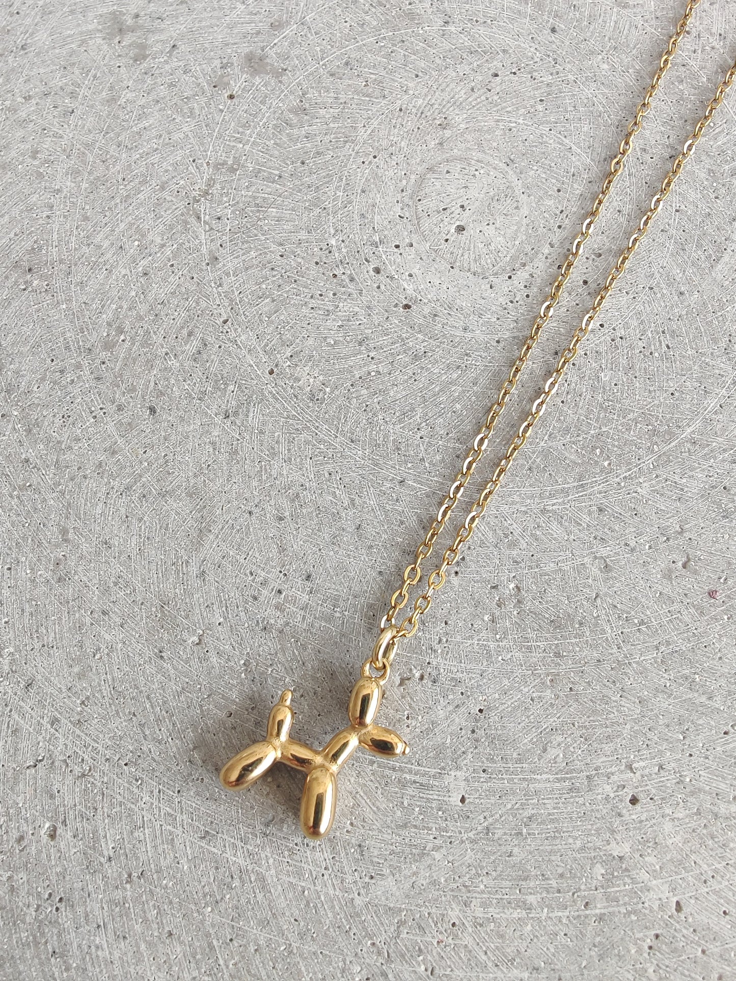 Balloon Dog Pendent Necklace in Gold Tone Stainless Steel