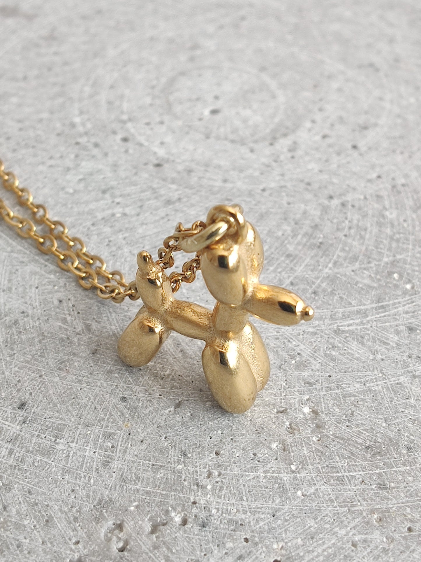 Balloon Dog Pendent Necklace in Gold Tone Stainless Steel