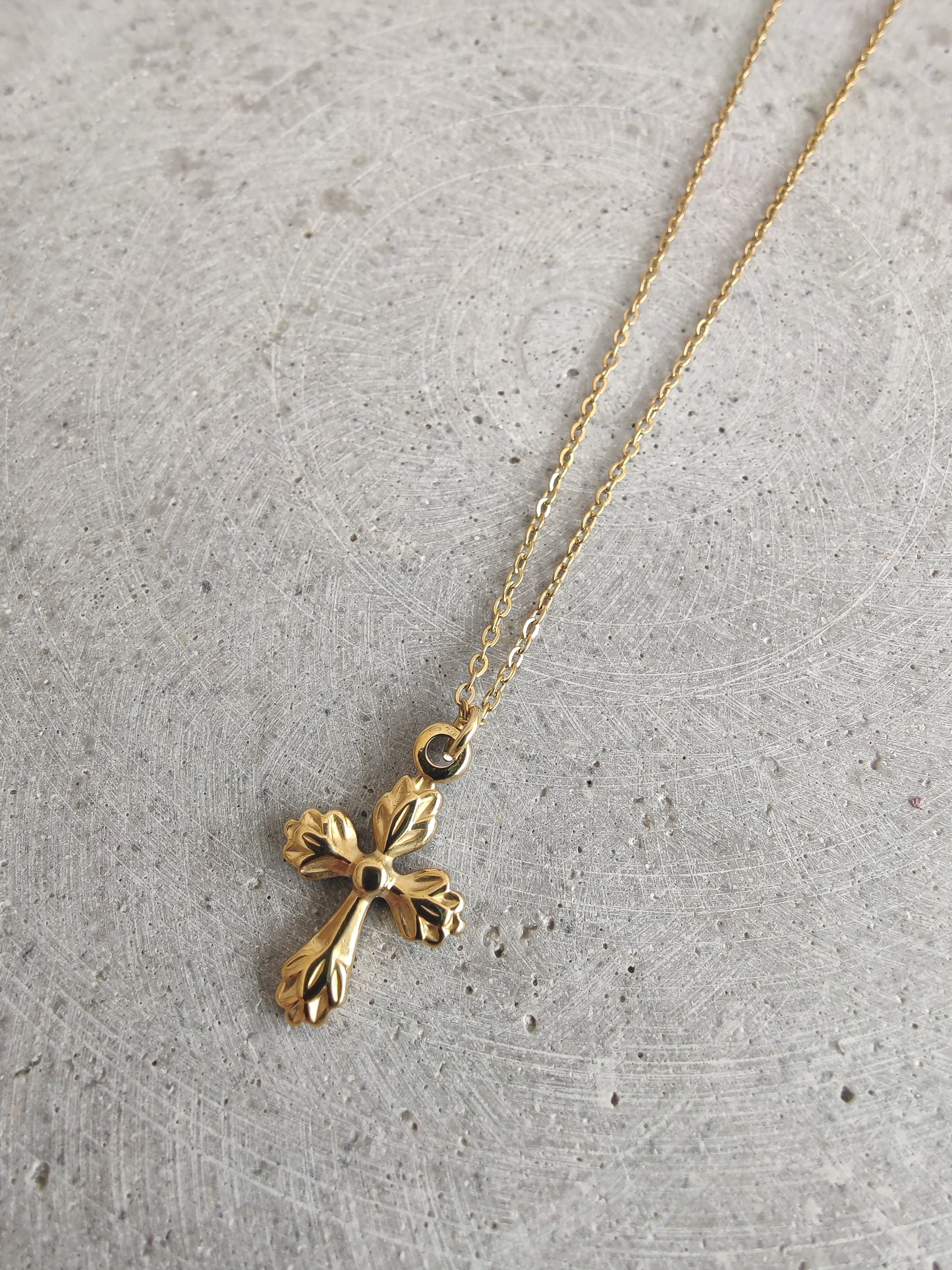 Cross Pendent in Gold Tone Stainless Steel Necklace
