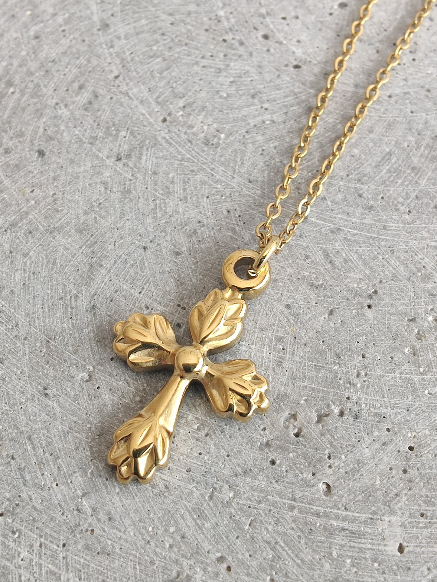 Cross Pendent in Gold Tone Stainless Steel Necklace