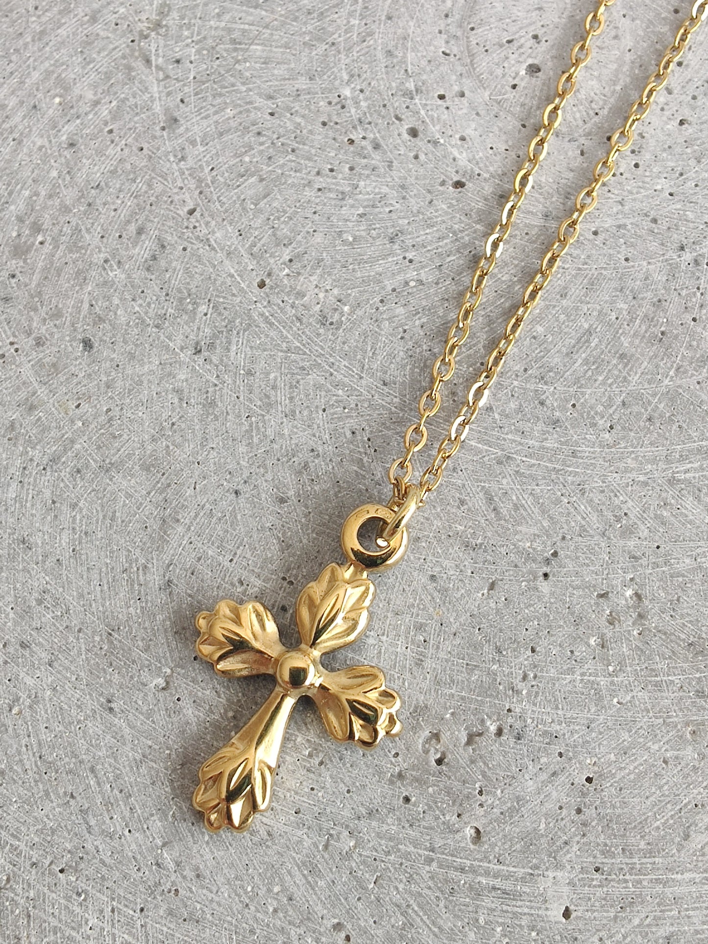 Cross Pendent in Gold Tone Stainless Steel Necklace