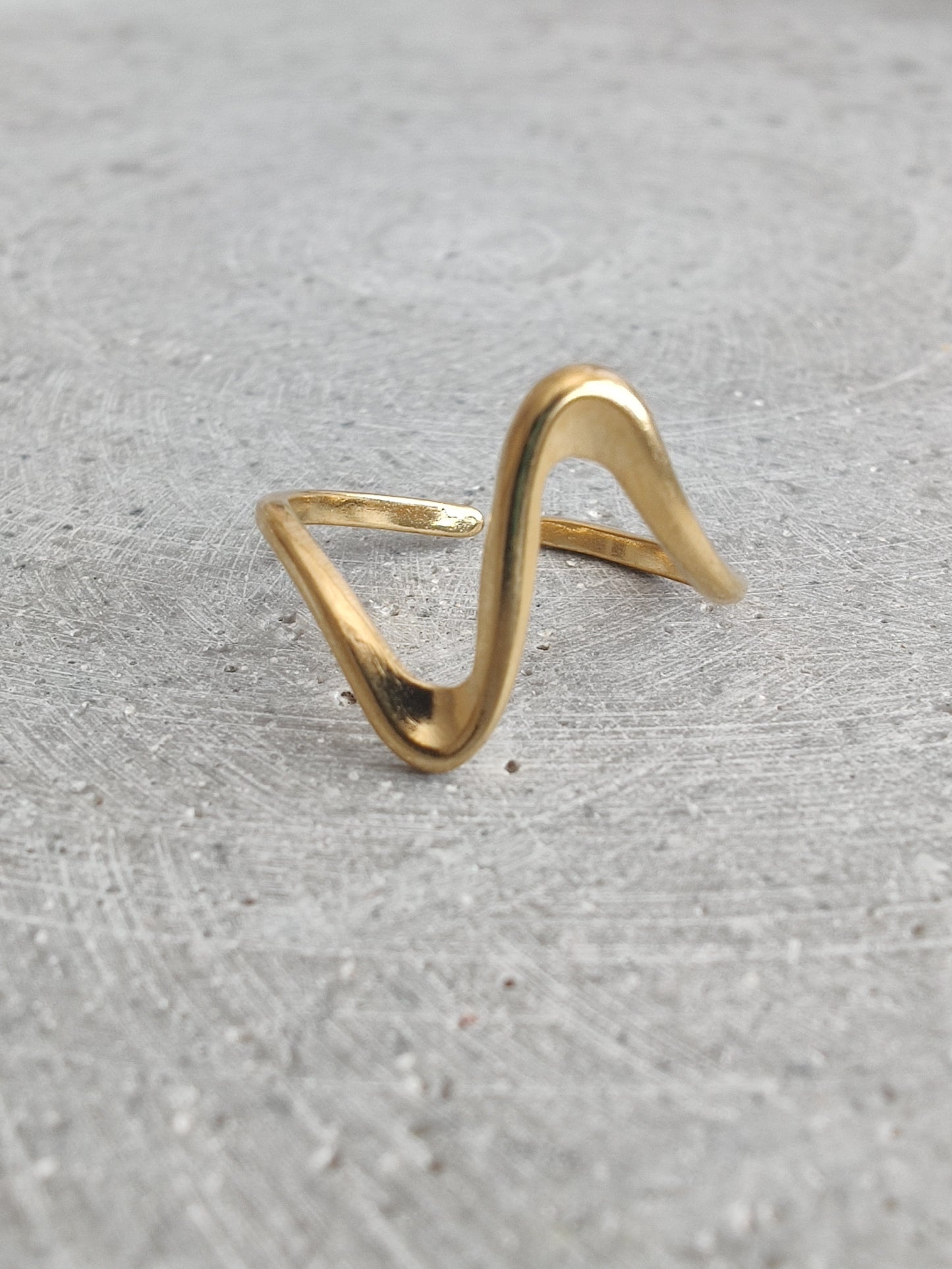 Wave Gold Tone Adjustable Stainless Steel Ring