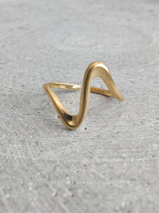 Wave Gold Tone Adjustable Stainless Steel Ring
