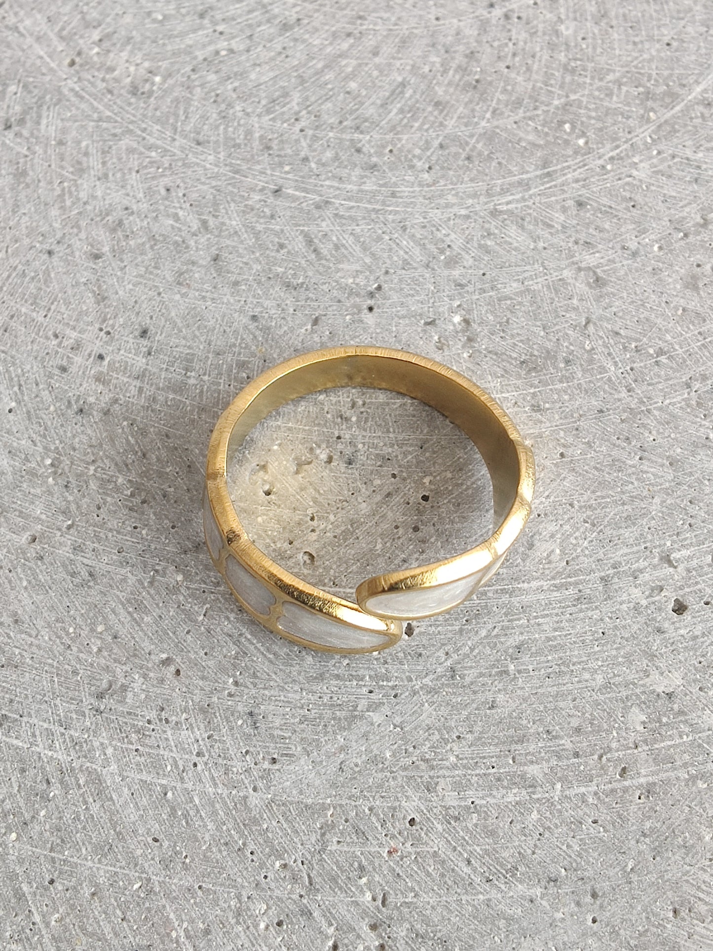 White Enamel Cross Over Gold Tone Adjustable Stainless Steel Ring
