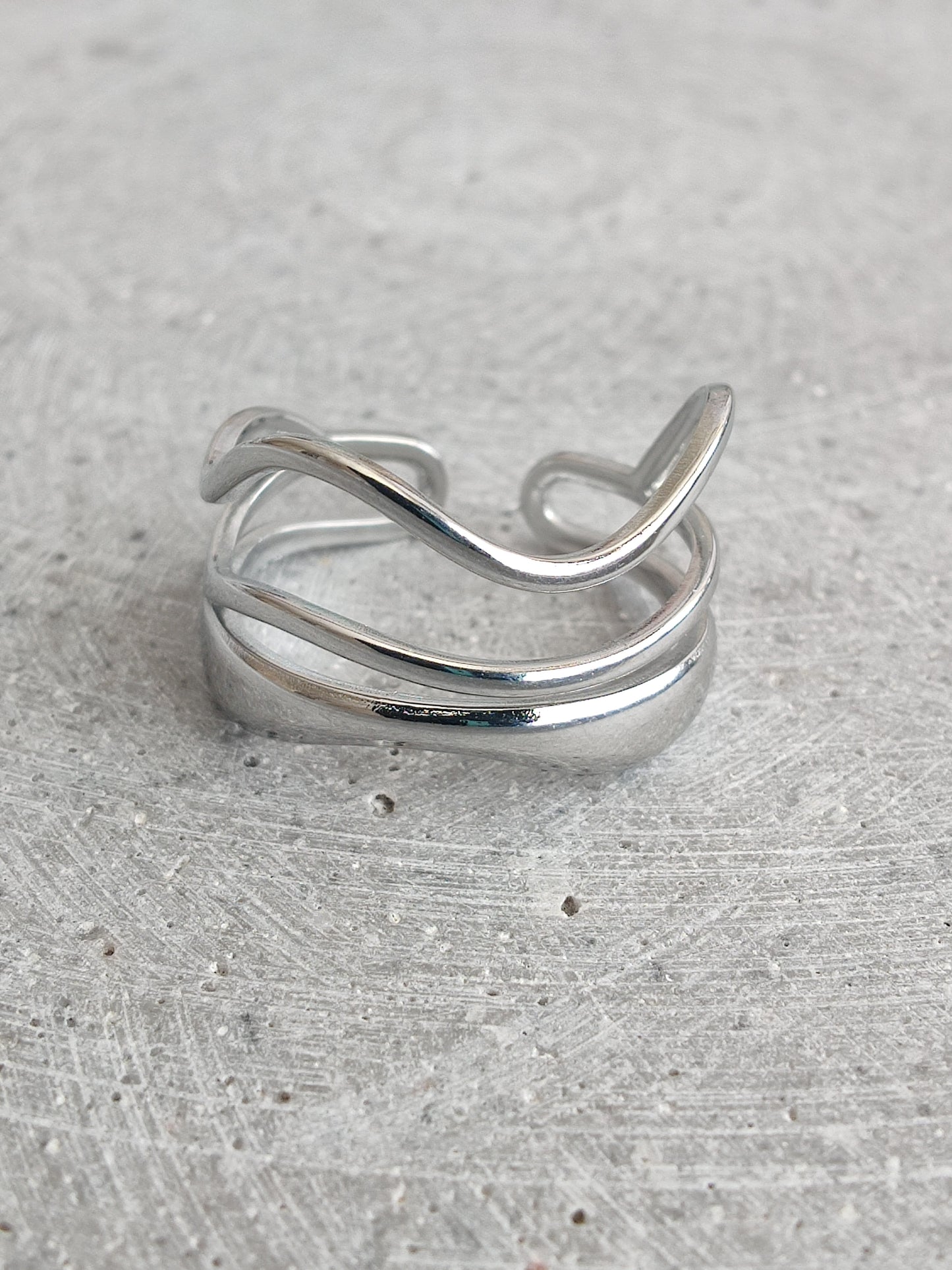 Triple Band Wave Stainless Steel Adjustable Ring