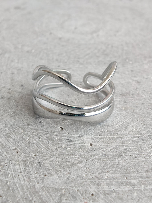 Triple Band Wave Stainless Steel Adjustable Ring