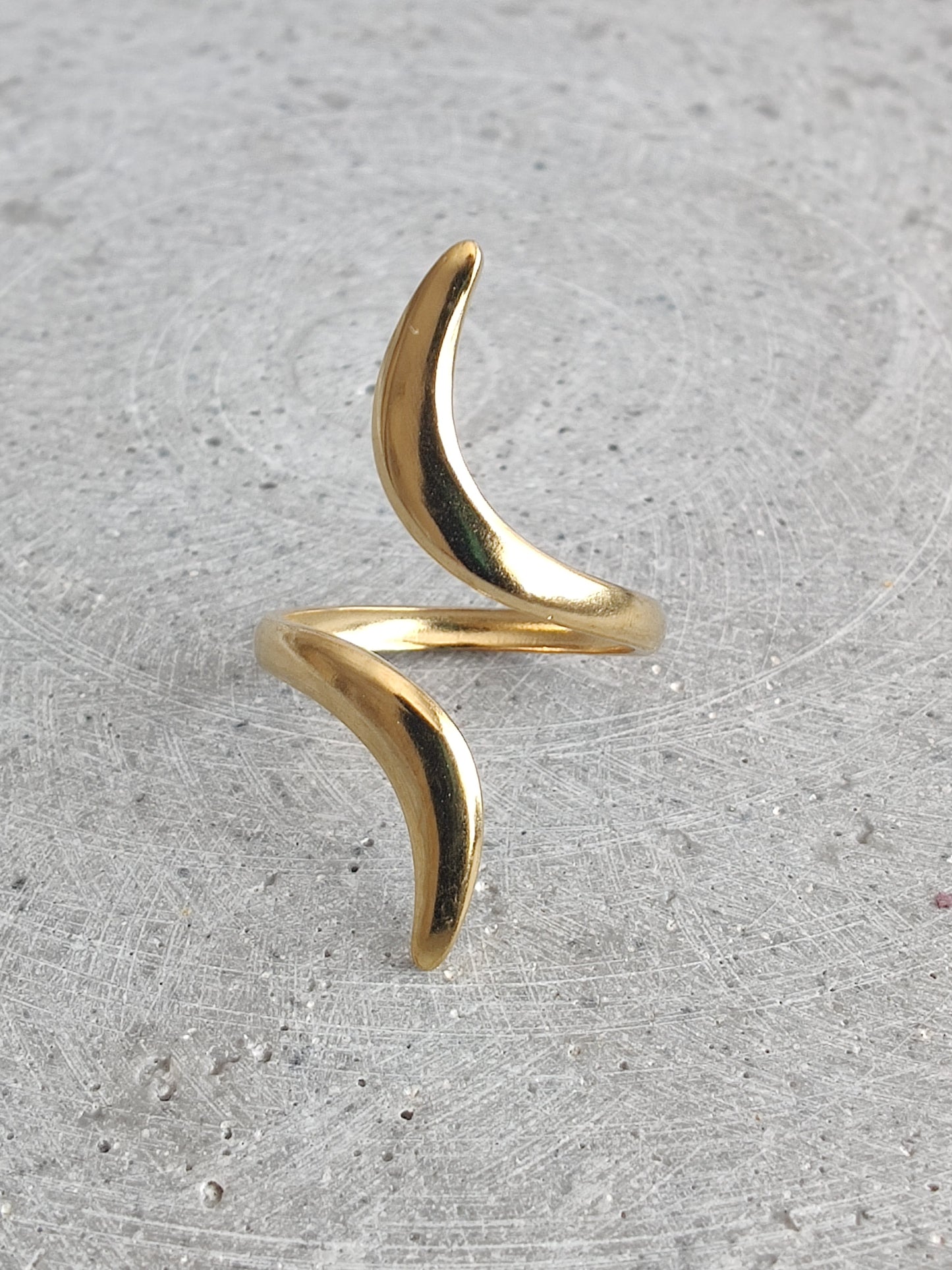 Curved Line Gold Tone Adjustable Stainless Steel Ring